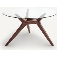 Maricielo Round Glass & Walnut Table, Diameter 130cm