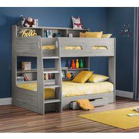 Orion - Single - Kids Bunk Bed - Storage - Grey - Wood - 3ft - Happy Beds