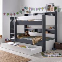 Oliver - Single - Storage Bunk Bed with Underbed Trundle - Grey/White- 3ft - Happy Beds