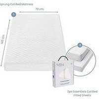 Tutti Bambini Sprung Cot Mattress (60 X 120 Cm) With Essentials 2Pk Fitted Sheets