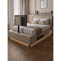 Xr Living Maisie Upholstered Side Lift Ottoman Double Tv Bed With Underbed Lighting - Fits Up To 55 Inch Tv - Natural