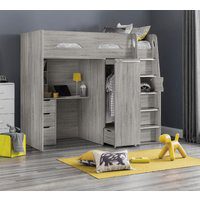 Pegasus - Single - Kids High Sleeper Bed - Wardrobe - Desk and Storage - Grey Oak - Wooden - 3ft - Happy Beds