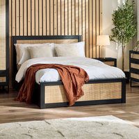 Padstow - King Size - Rattan Ottoman Storage Bed - Black - Wooden - 5ft - Happy Beds