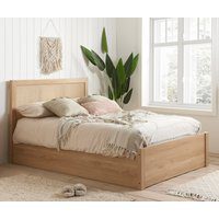Croxley - King Size - Ottoman Storage Bed Frame - Oak - Rattan Wood - 5ft - Happy Beds