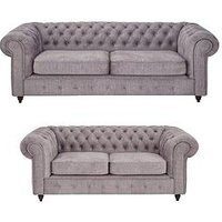 Very Home Laura Chesterfield Fabric 3 + 2 Sofa Set - Grey (Buy And Save!) - Fsc Certified