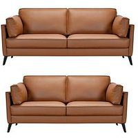Very Home New Sasha 3 + 2 Seater Leather Sofa Set (Buy &Amp; Save!) - Tan
