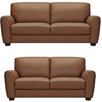 Very Home New Molina 3 Seater + 2 Leather/Faux Leather Sofa Set (Buy &Amp; Save!) - Tan