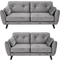 Very Home Paulo Velvet 3 + 2 Seater Sofa Set (Buy &Amp; Save!) - Grey - Fsc&Reg; Certified