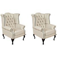 Chesterfield 2 x Chairs Ivory Leather Chairs Offer In Queen Anne Style