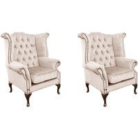 Chesterfield 2 x Wing Chairs Harmony Ivory Velvet Bespoke In Queen Anne Style